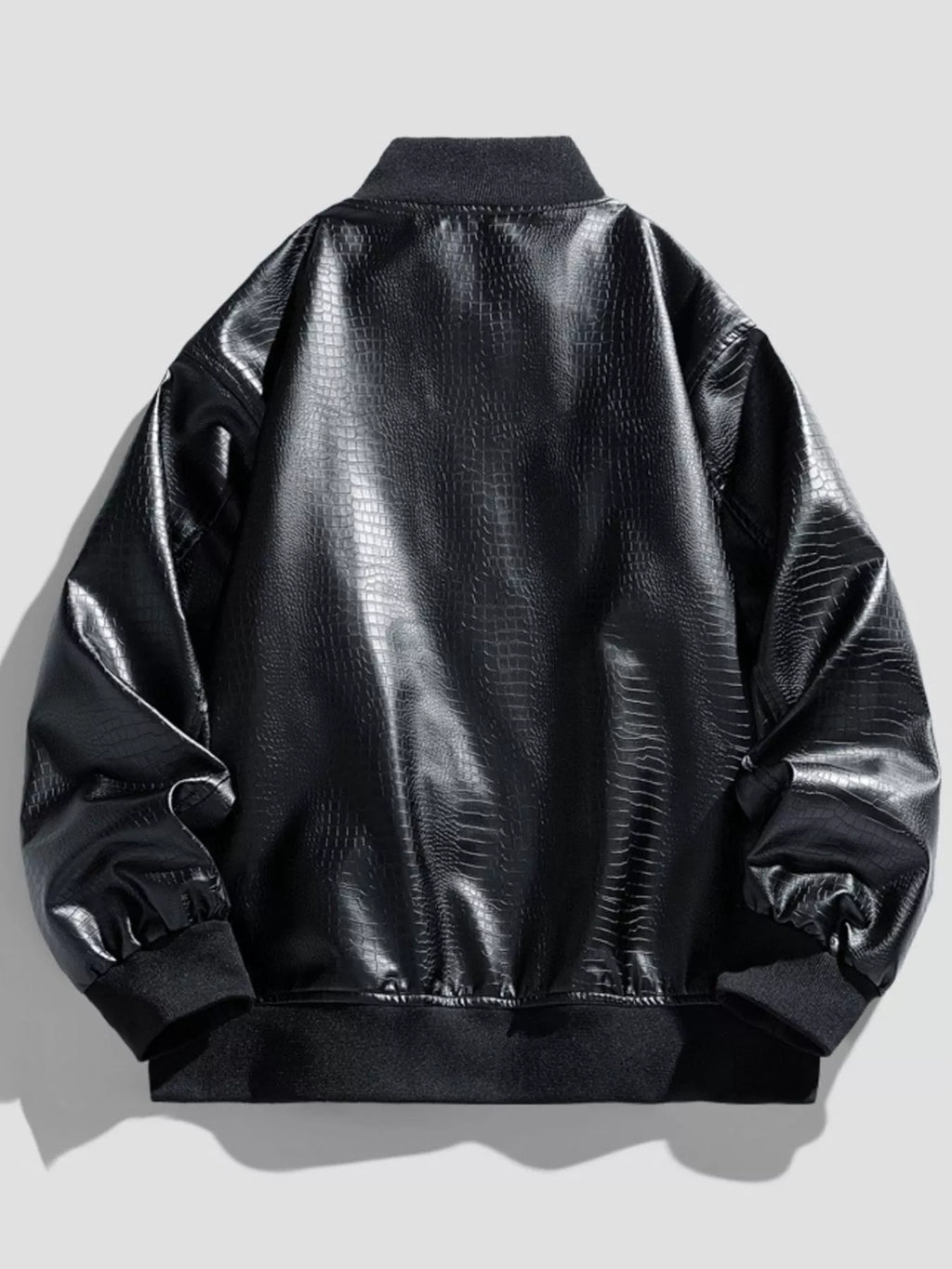 Men's plus size zip-up leather-look jacket, view 4
