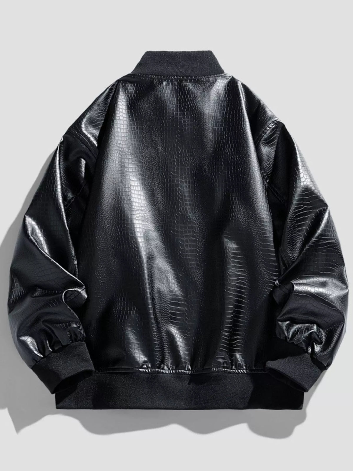 Men's plus size zip-up leather-look jacket, view 4
