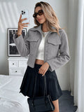 Gray cropped zip-up shacket with flap pockets