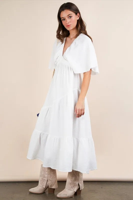 Very J Mineral Washed Elastic Neck Detail Midi Dress featuring a relaxed fit and stylish neckline, perfect for casual occasions.