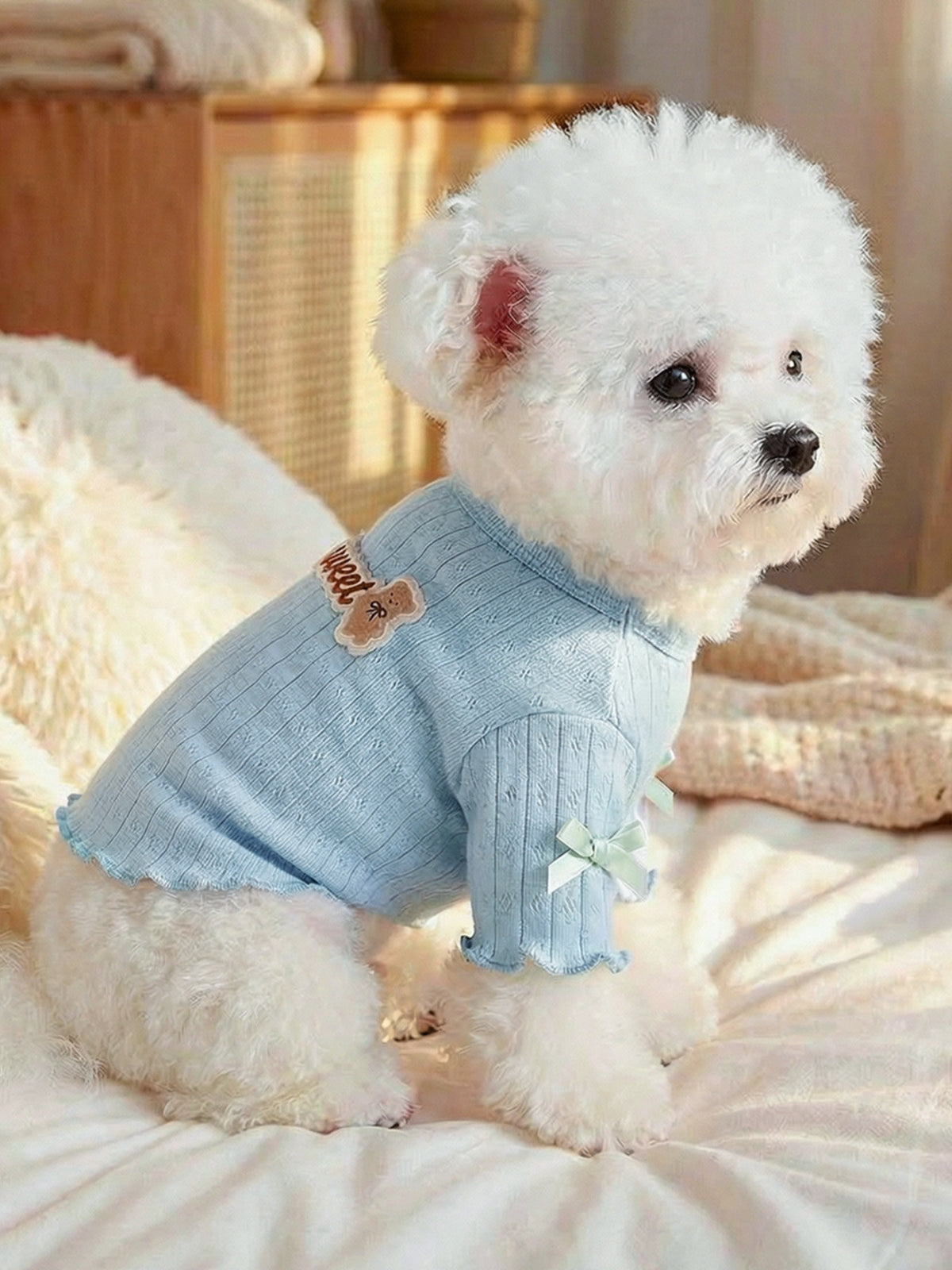 Sweet Bear Patch ribbed pet top from Trendsi, featuring a cute bear patch and comfortable ribbed fabric for pets.