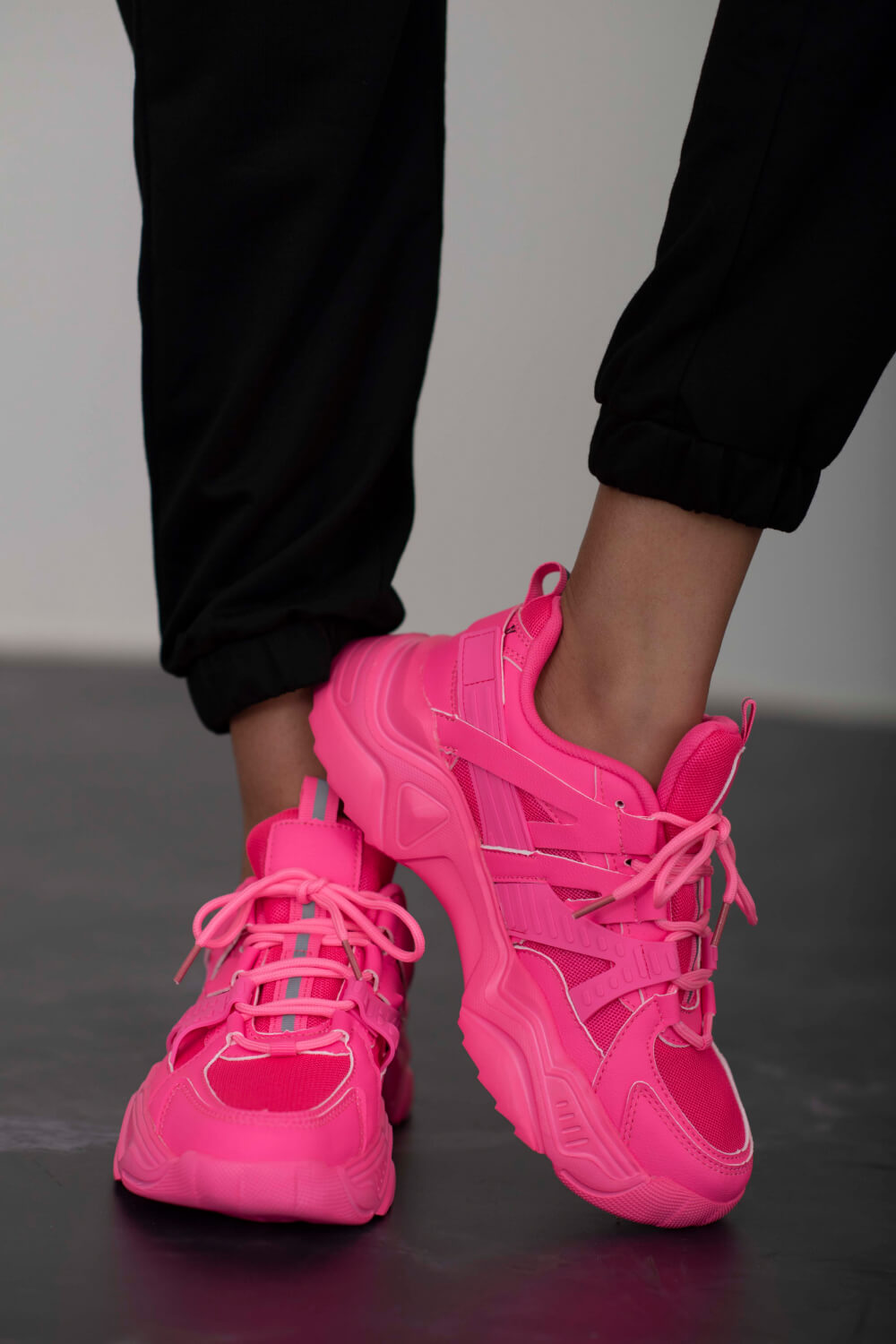 Hot pink Berness running late chunky sole athletic sneakers by Trendsi, showcasing stylish design and thick rubber soles.