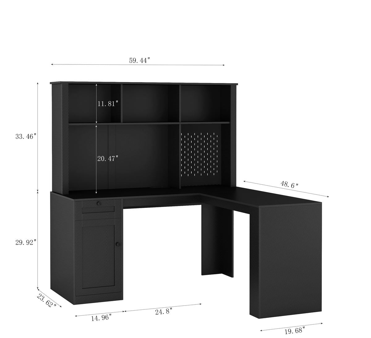 L-Shaped Desk with Drawers, Bookshelf & Charging Station