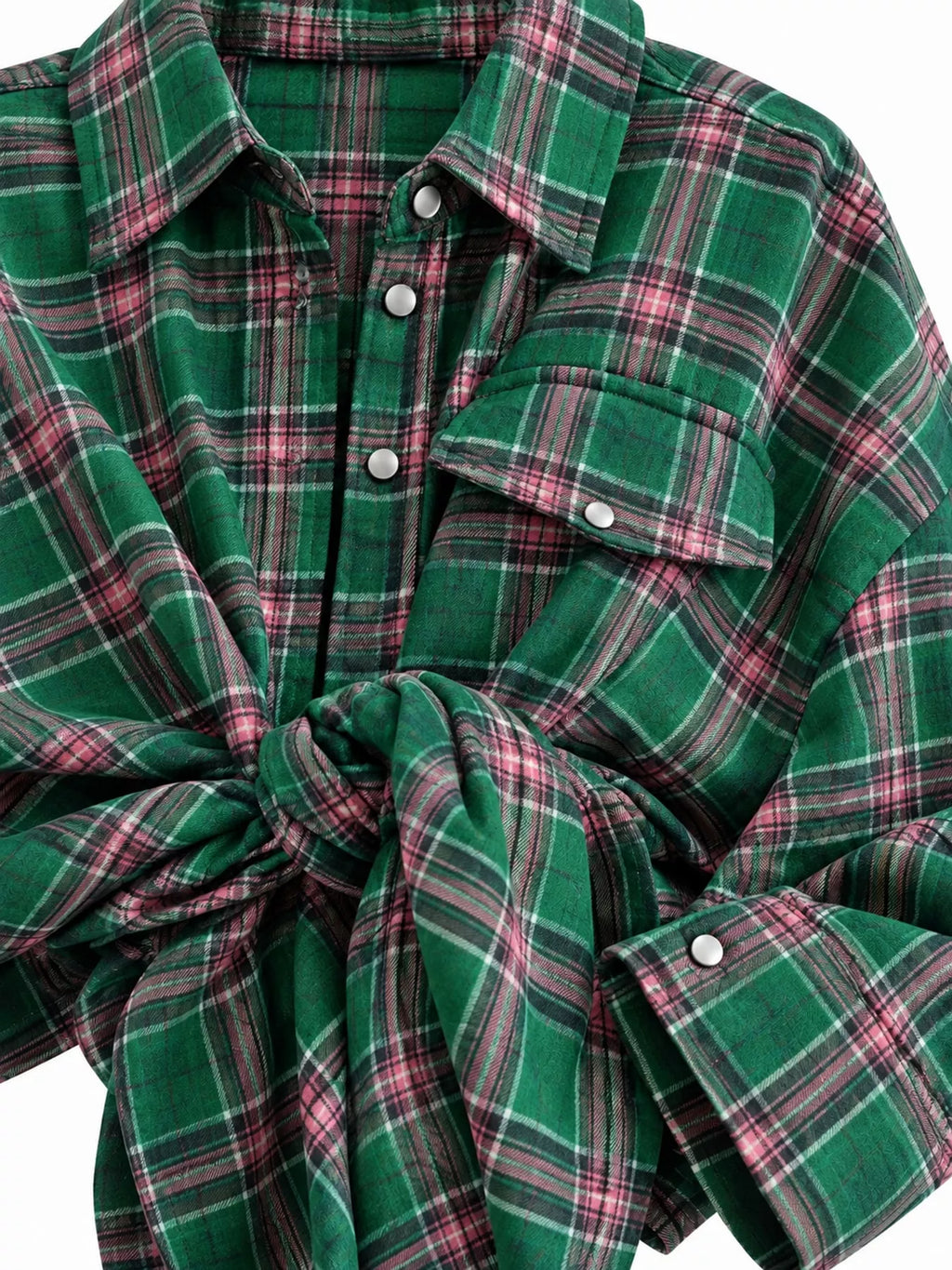 Trendsi plaid button-up shirt featuring a classic checkered pattern, long sleeves, and a collar for casual or stylish wear.
