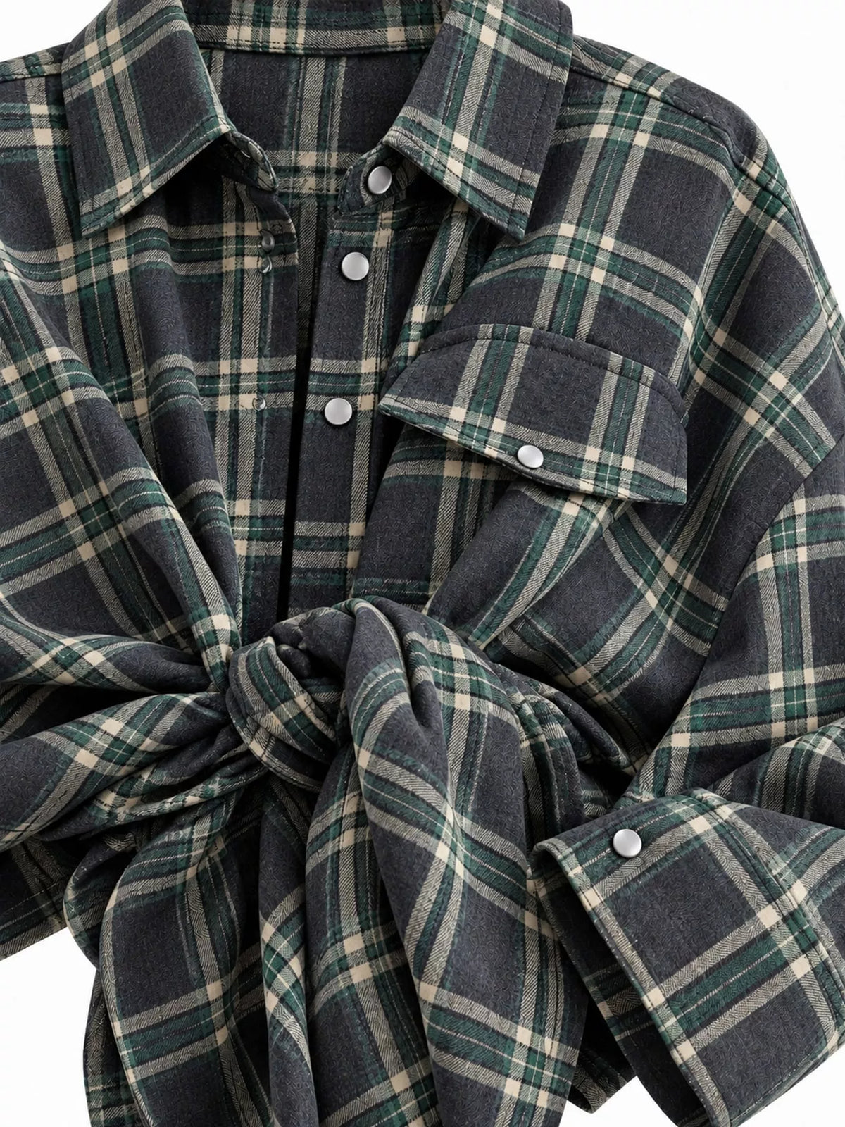 Trendsi plaid button-up shirt featuring a classic checkered pattern, long sleeves, and collar, displayed on a neutral background.