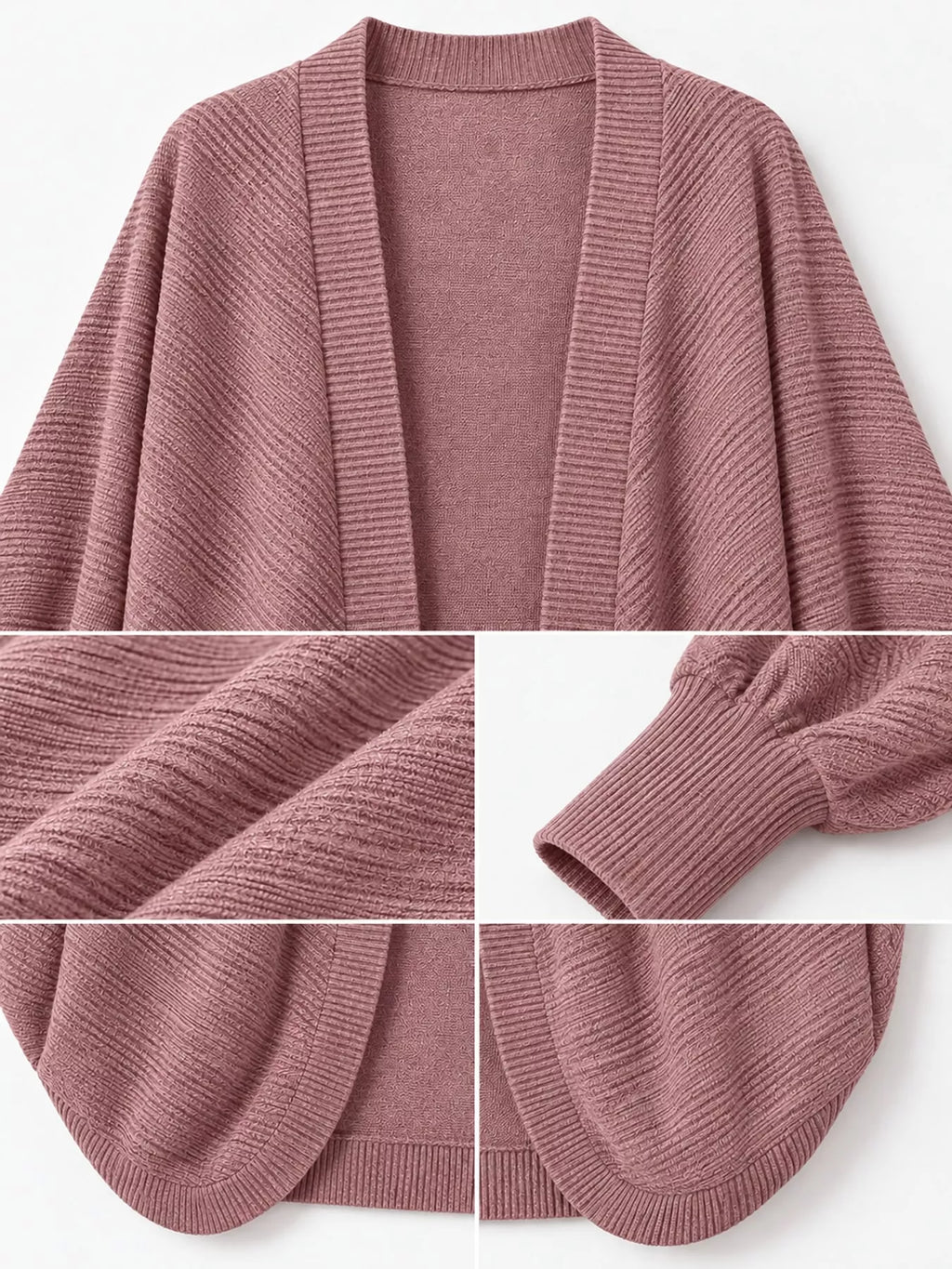Open-front ribbed batwing sleeve cardigan, view 14