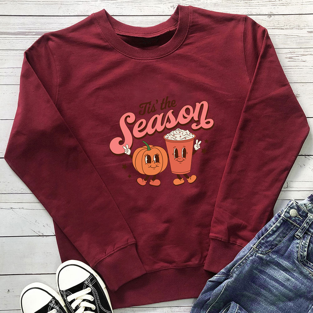 Women's Pumpkin-Print Loose Crewneck Sweatshirt