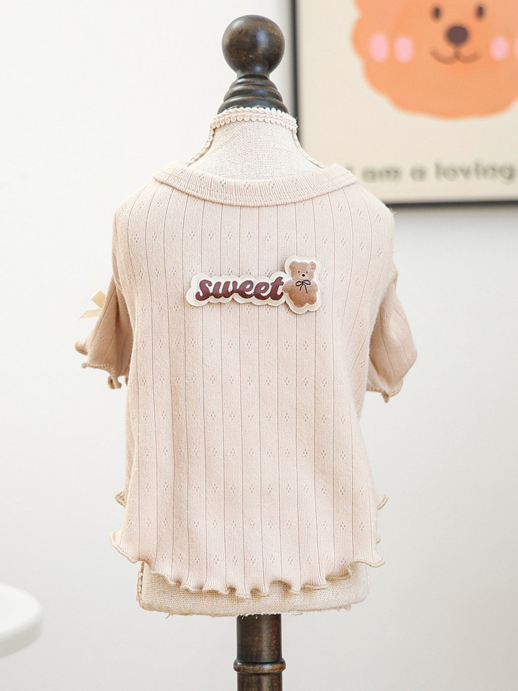 Sweet Bear Patch Ribbed Pet Top from Trendsi featuring a cozy ribbed fabric and cute bear patch design.