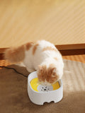 Automatic circulating filtered pet water fountain bowl by Trendsi, showing a sleek water fountain with flowing water and a pet drinking from it.