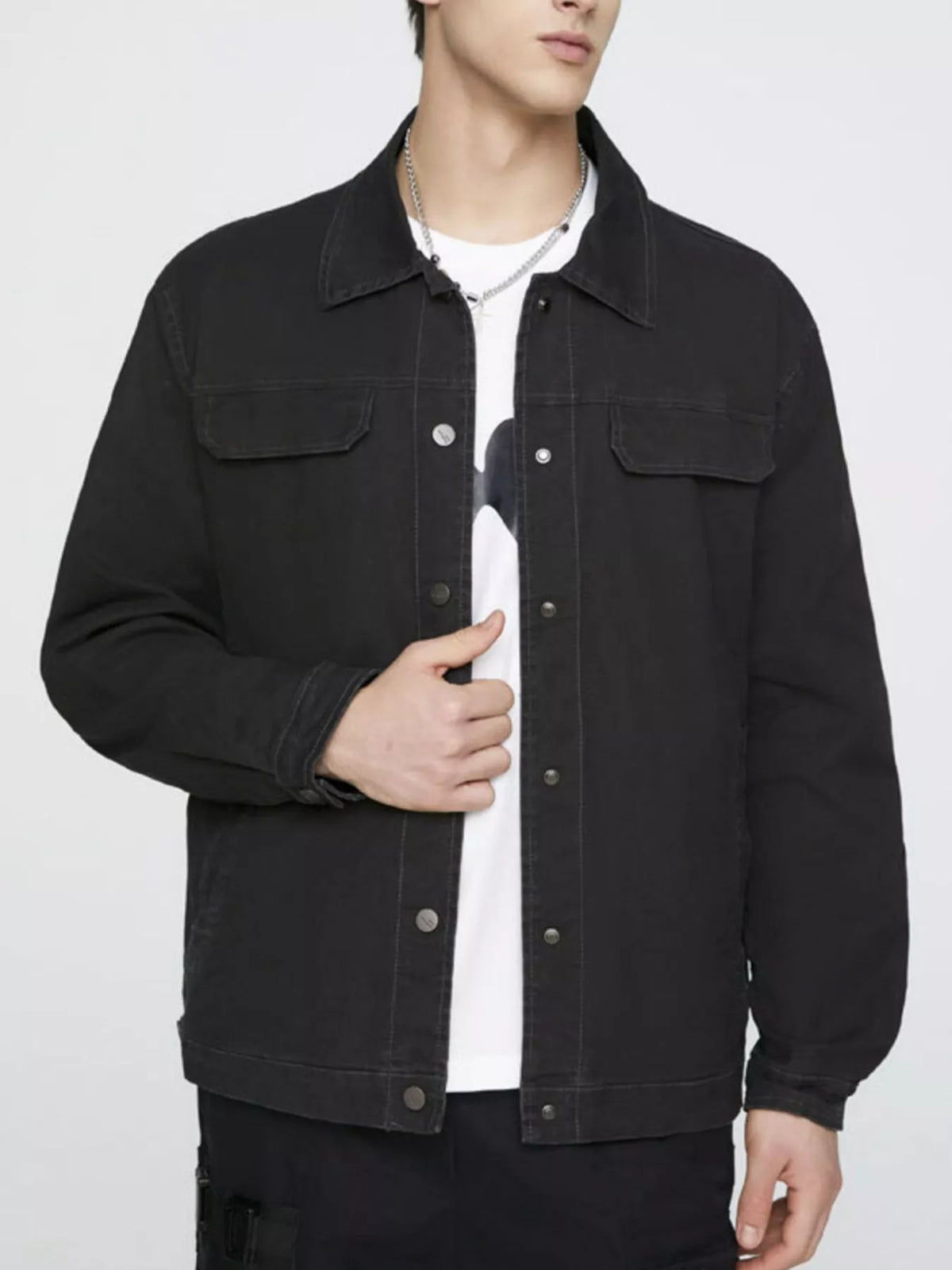 Men's plus size cotton button-up jacket with pockets