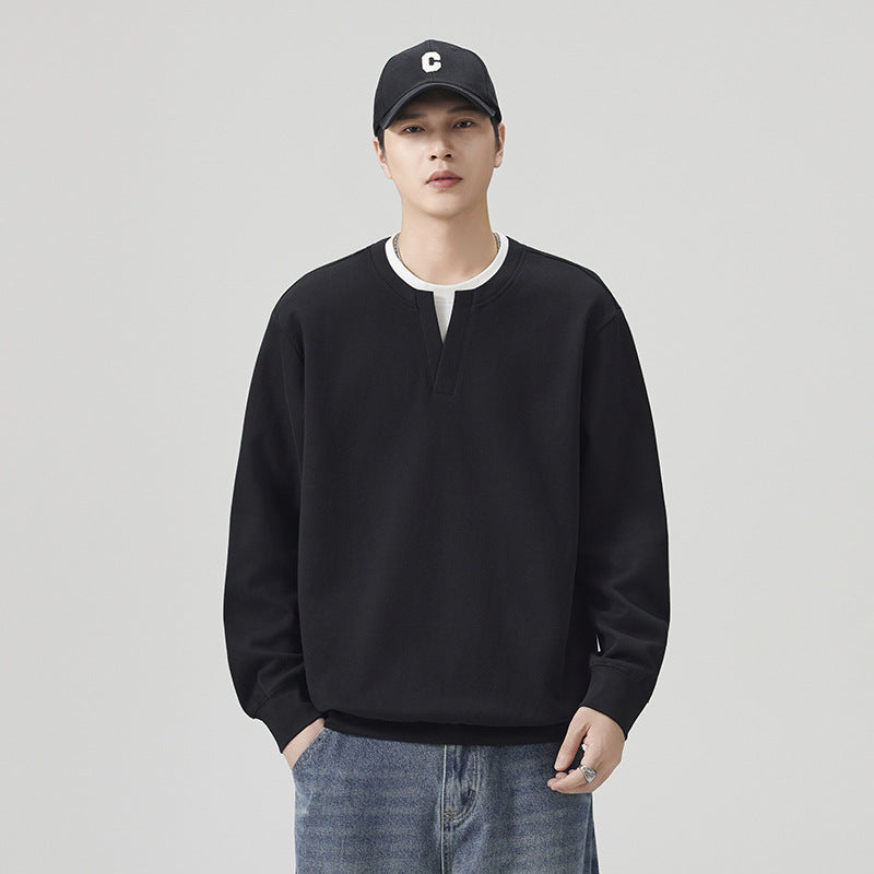 Men's Trendy Casual Faux Two-Piece Crew Neck Long Sleeve Pullover Sweatshirt eprolo