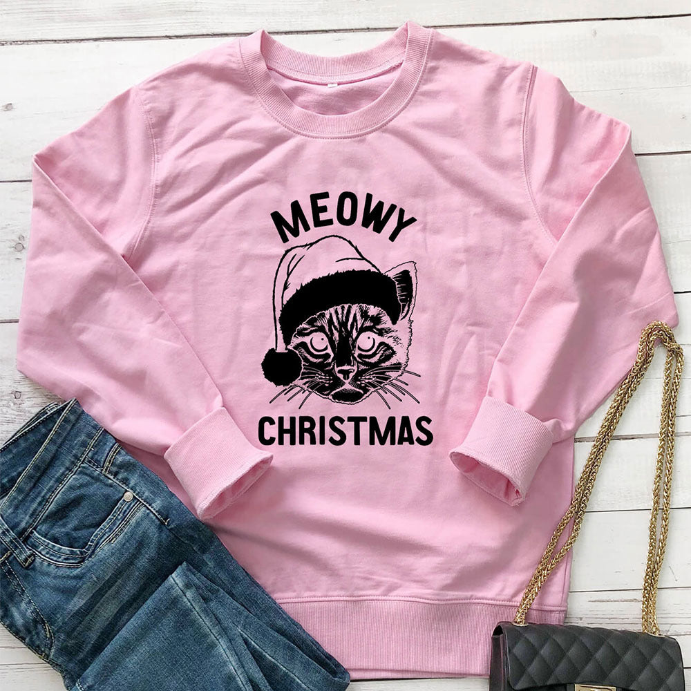 Women's Cat & Letter-Print Loose Crewneck Sweatshirt