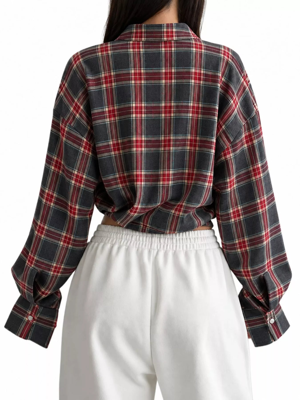 Trendsi plaid button-up shirt featuring a classic checkered pattern, long sleeves, and collar for casual or stylish wear.