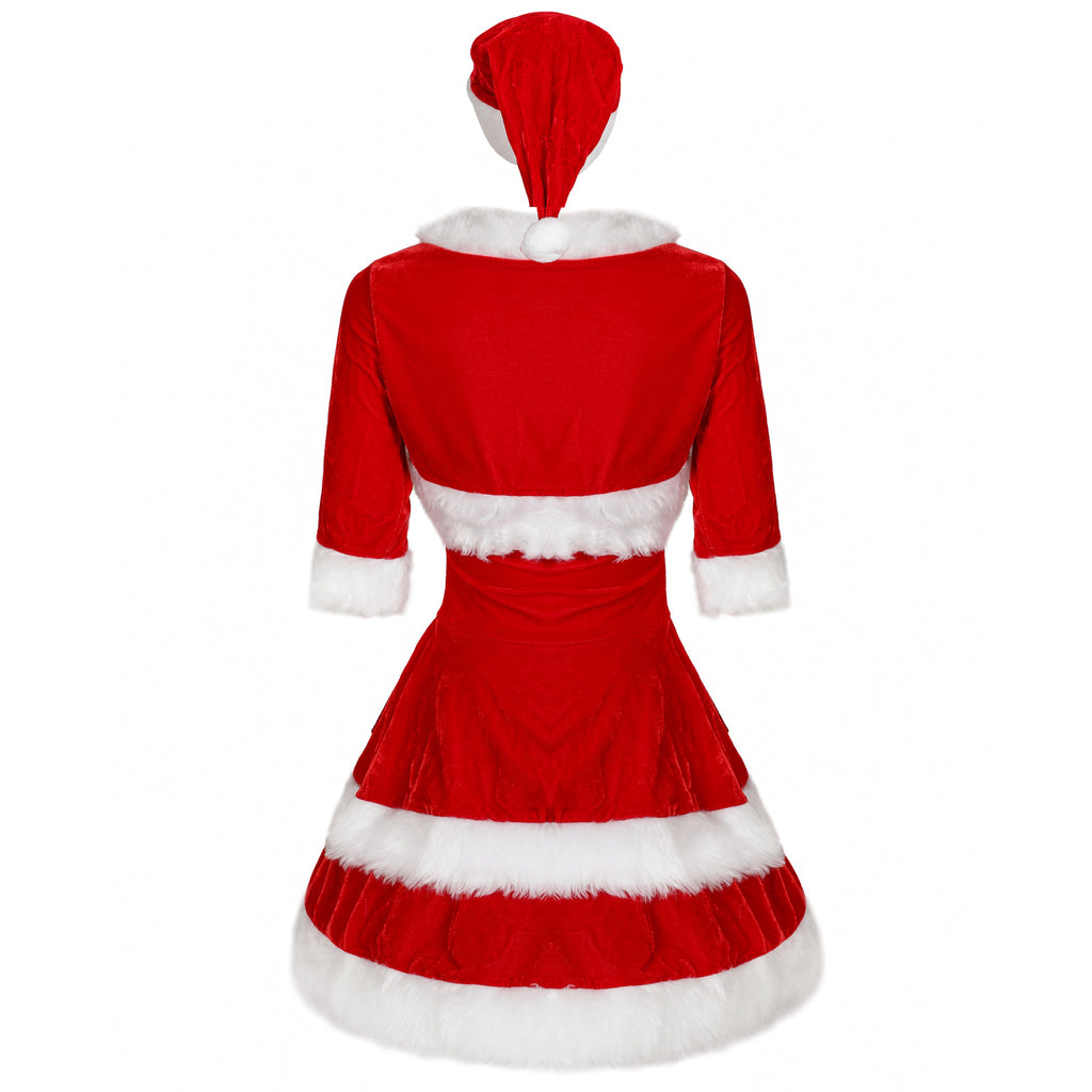 Women's Christmas Costume Set with Skirt, Shawl & Hat