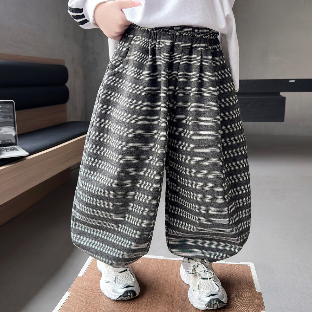 Boys' Dark Gray Loose Harem Pants