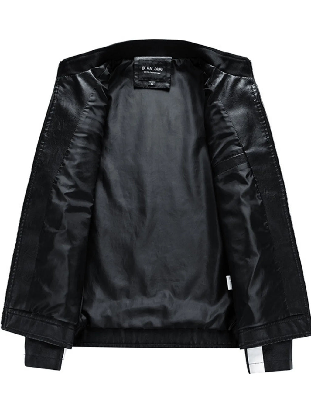 Men's plus size contrast faux leather zip-up jacket, view 3