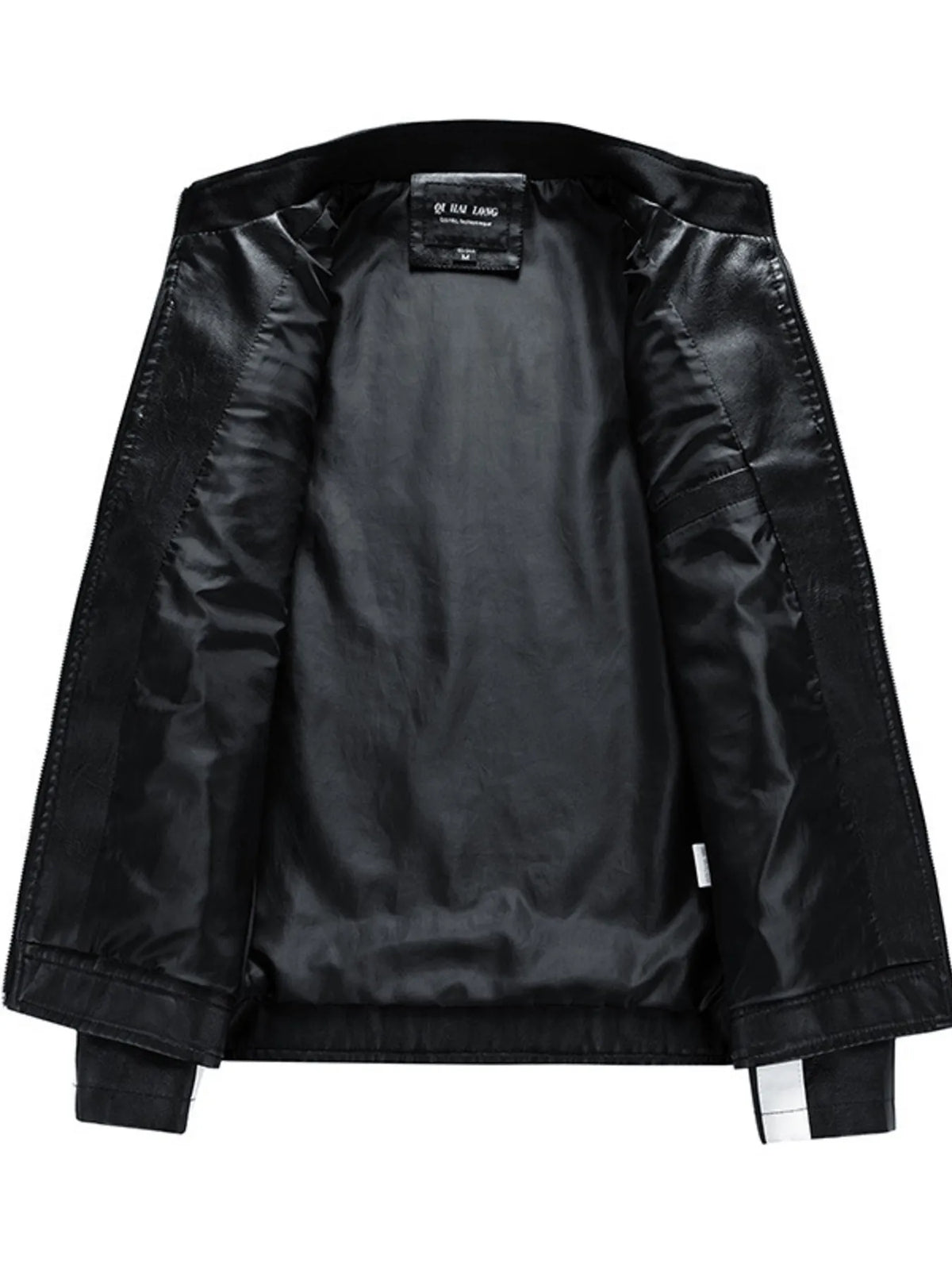 Men's plus size contrast faux leather zip-up jacket, view 3