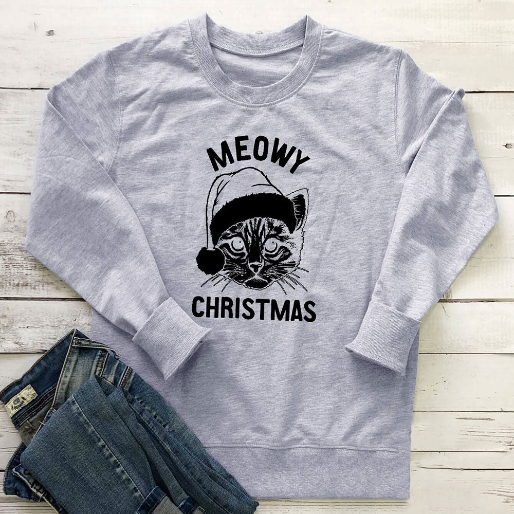 Women's Cat & Letter-Print Loose Crewneck Sweatshirt