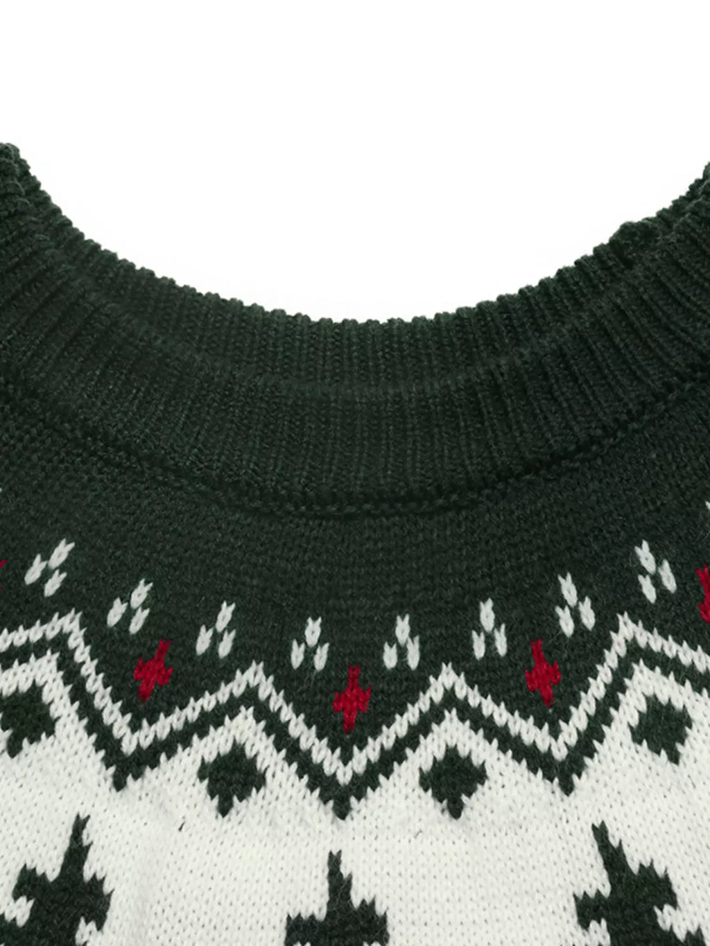 Dark green Christmas tree pattern round neck sweater, view 8