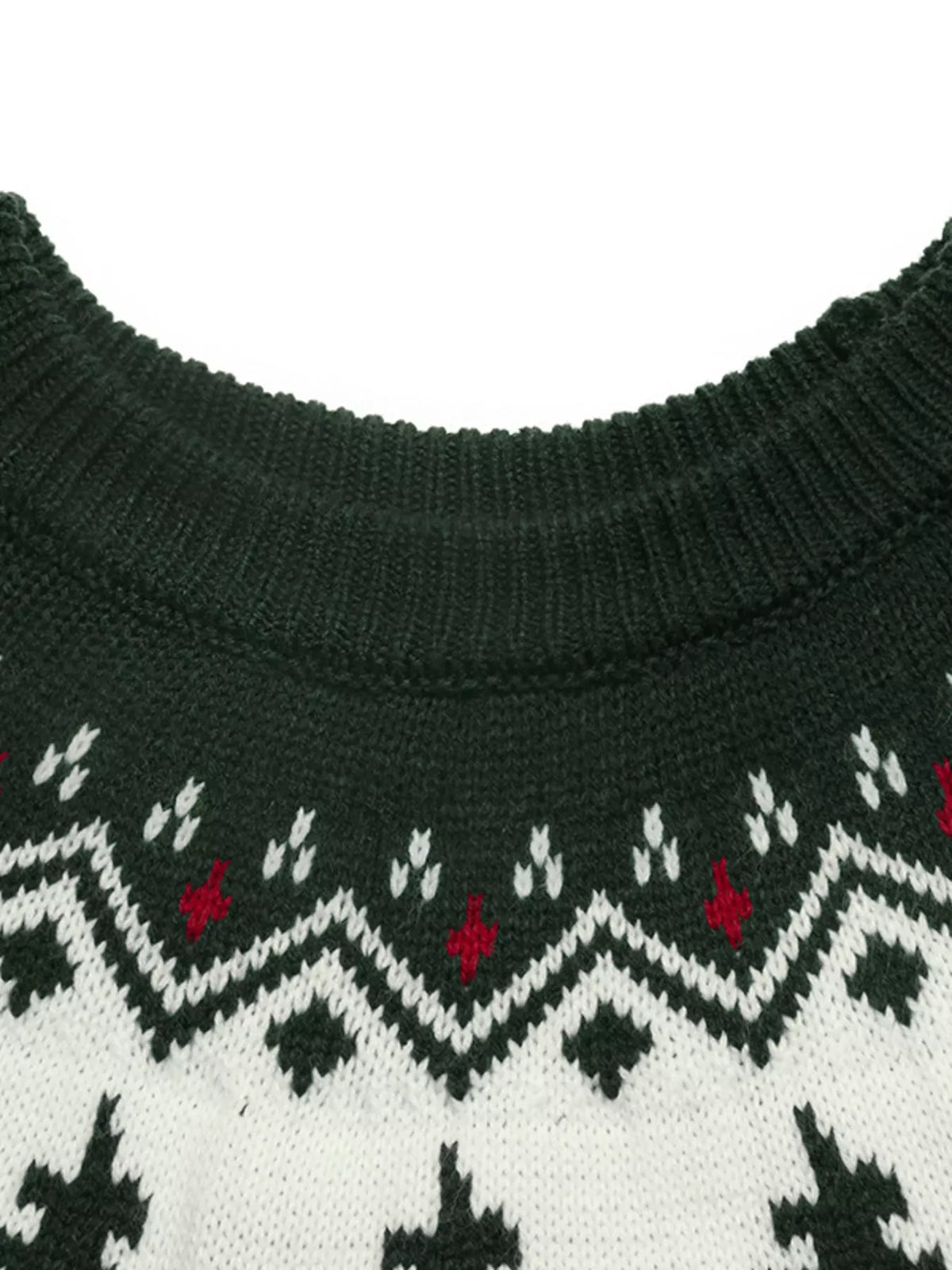 Dark green Christmas tree pattern round neck sweater, view 8