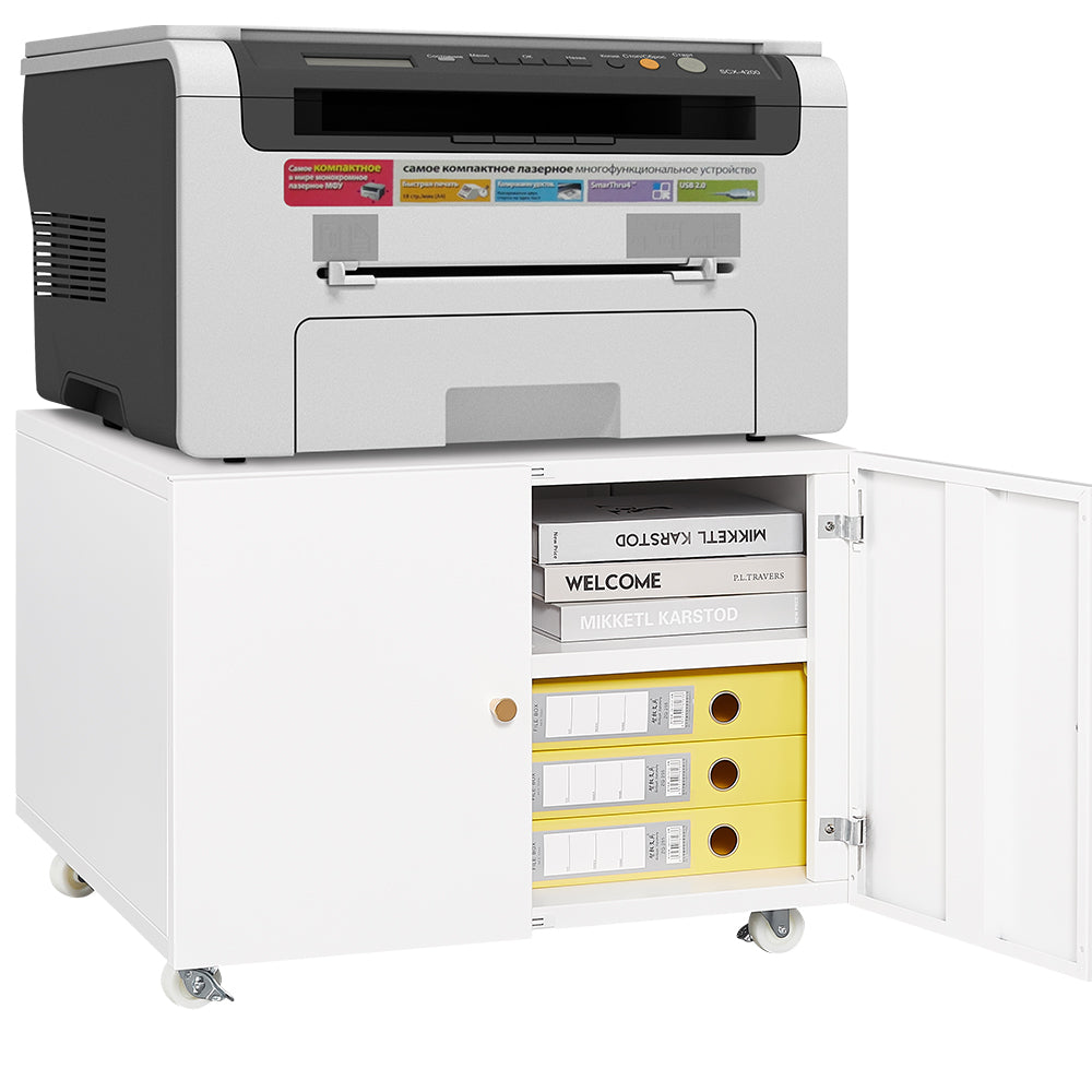 White Mobile Steel Copier Stand Cabinet