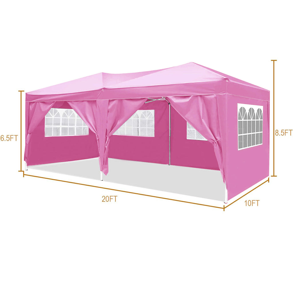 10'x20 'folding canopy with 6 detachable side wall outdoor activity sheds UPF 50+terrace portable tent (pink)