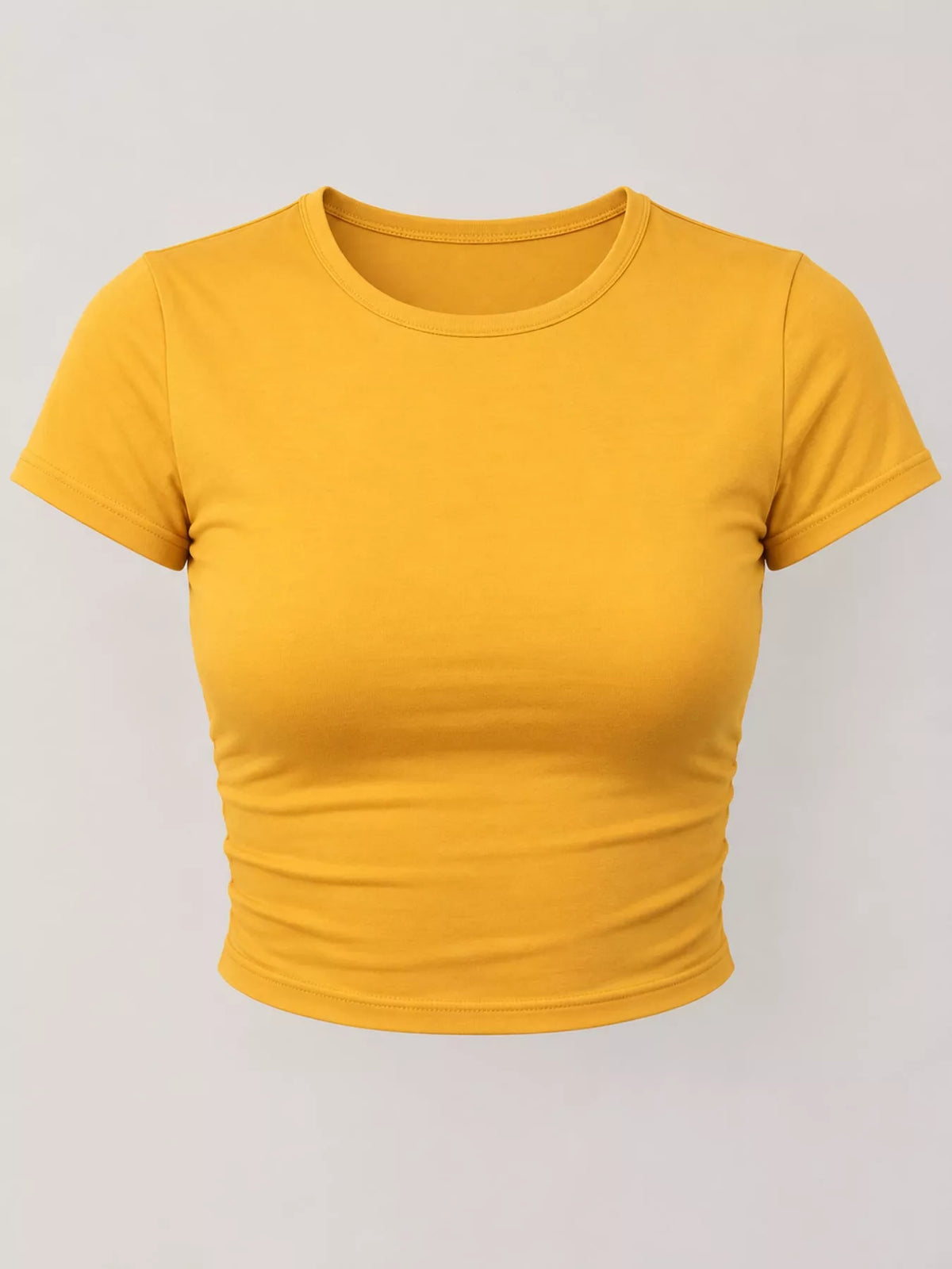 Slim fit basic crew neck short sleeve crop T-shirt by Trendsi, featuring a sleek design and comfortable fit.