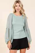 Trendsi Mittoshop mixed media textured knit and chiffon long sleeve top with a stylish, layered design and soft fabric.