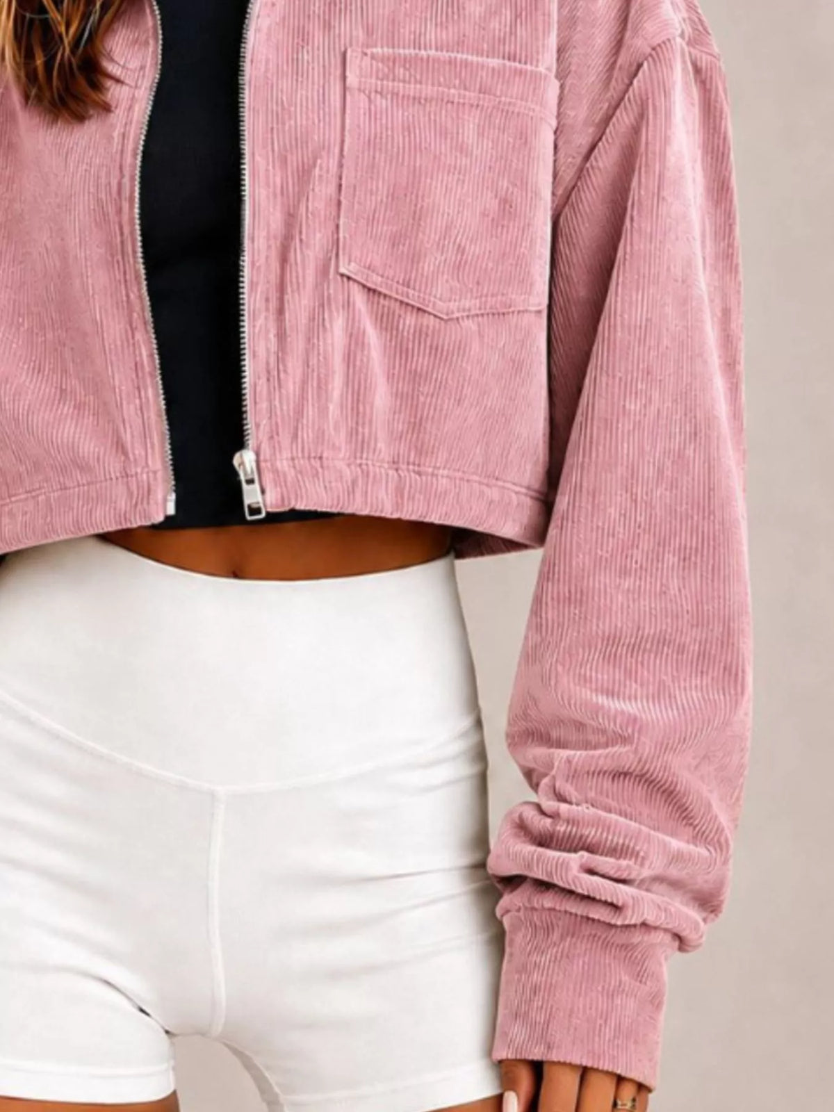Corduroy zip-up cropped jacket, view 3