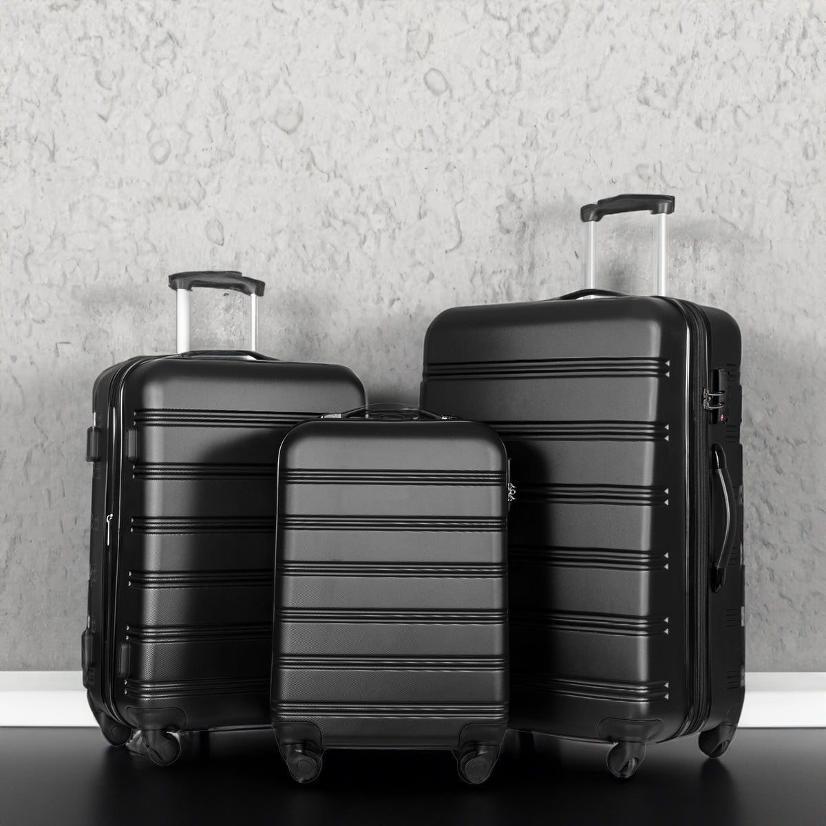 3-Piece Hardside Spinner Luggage Set with TSA Lock – Black