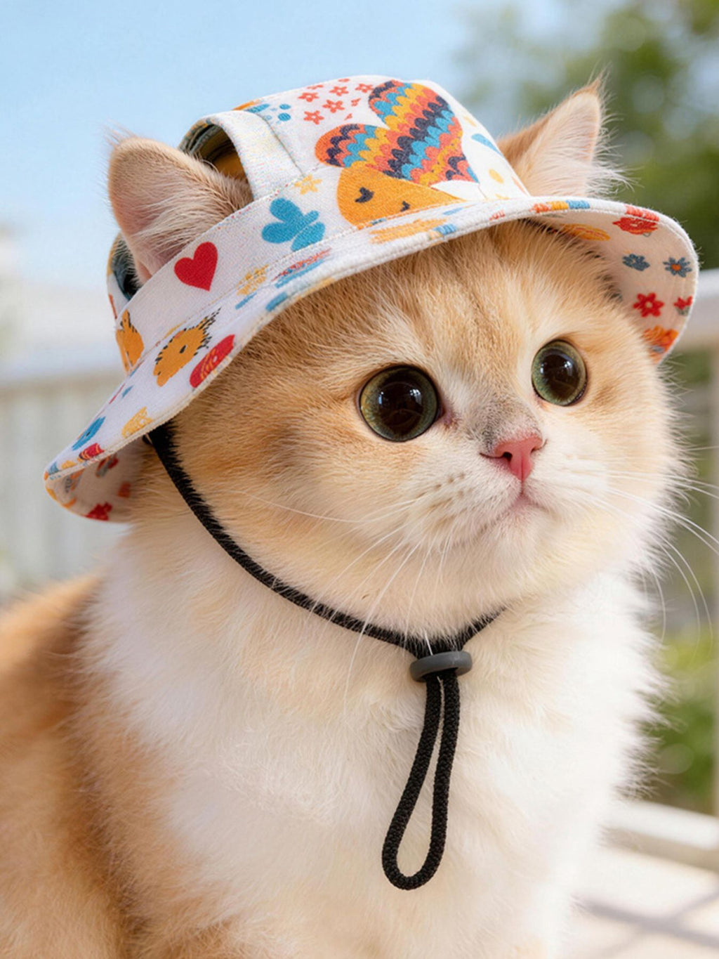 Adjustable chin strap pet bucket hat by Trendsi, featuring a wide brim and stylish design for outdoor pet protection.