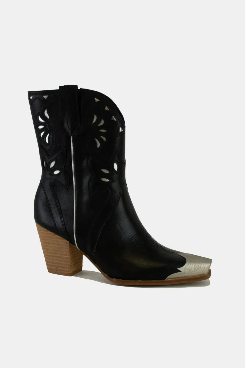 Beast Fashion floral embroidery cut-out boots by Trendsi featuring intricate floral embroidery and cut-out design.