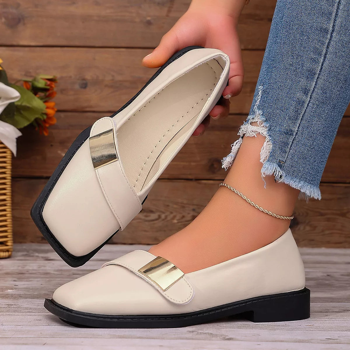 Square toe slip-on shoes by Trendsi, featuring a sleek design and comfortable fit, showcased in this stylish footwear image.