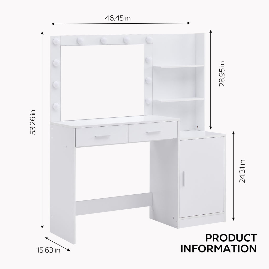 47-inch White Makeup Vanity Desk
