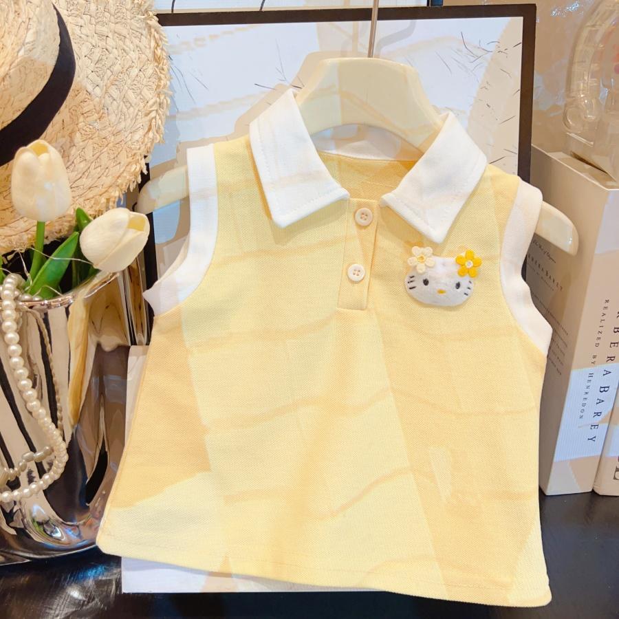 Cute CatSleeveless Polo Skirt Set for Girls Summer Fashion