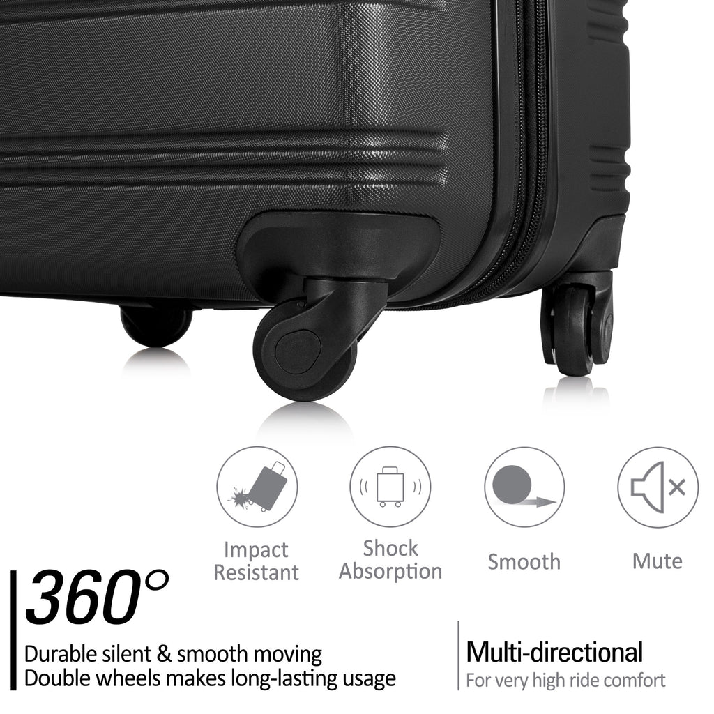 3-Piece Hardside Spinner Luggage Set with TSA Lock – Black