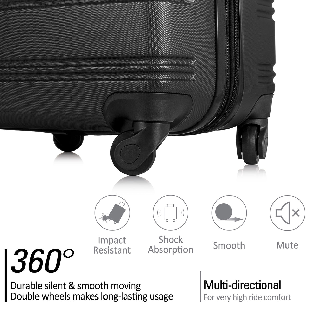 3-Piece Hardside Spinner Luggage Set with TSA Lock – Black