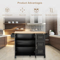 Black Rolling Kitchen Island with Extendable Rubber-Wood Top