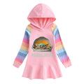 Girls' Rainbow Cartoon Long-Sleeve Cotton Dress