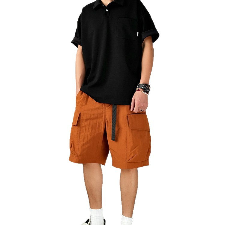 Summer Polyester Workwear Shorts – Navy, Black & Orange