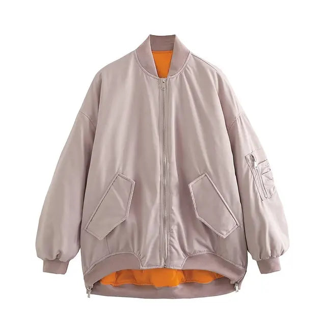 Spring Autumn Women's O-Neck Loose Bomber Jacket Women New Oblique Pocket Zipper Jacket Coat Female Casual All-match Jackets