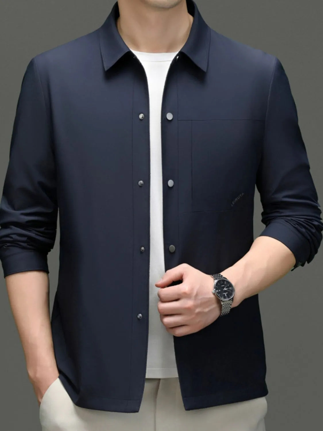 Men's plus size snap-down long sleeve jacket, view 2