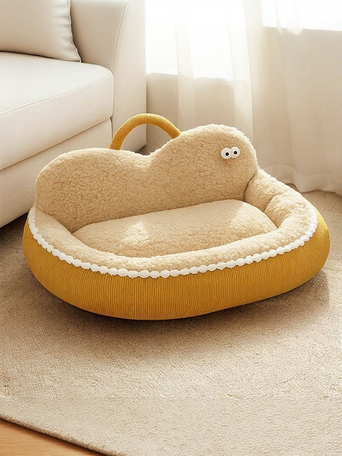 Colorful cartoon design cozy pet nest with soft fabric and cushioned interior for small pets, perfect for comfort and warmth.