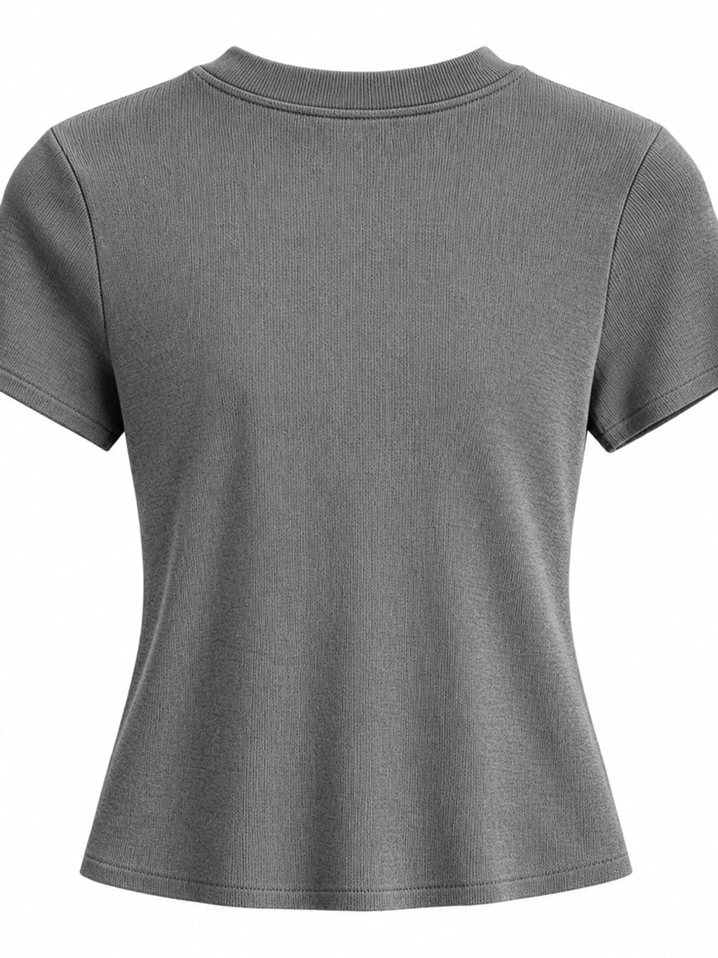 Slim-fit crew neck basic T-shirt by Trendsi, shown in a neutral color, close-up view highlighting soft fabric and fitted design.