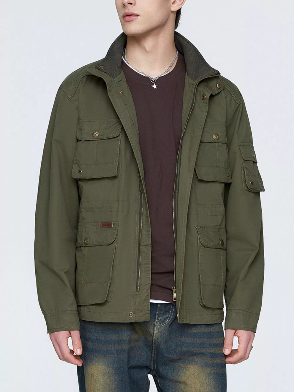 Men's plus size multi-pocket zip-up jacket, view 2