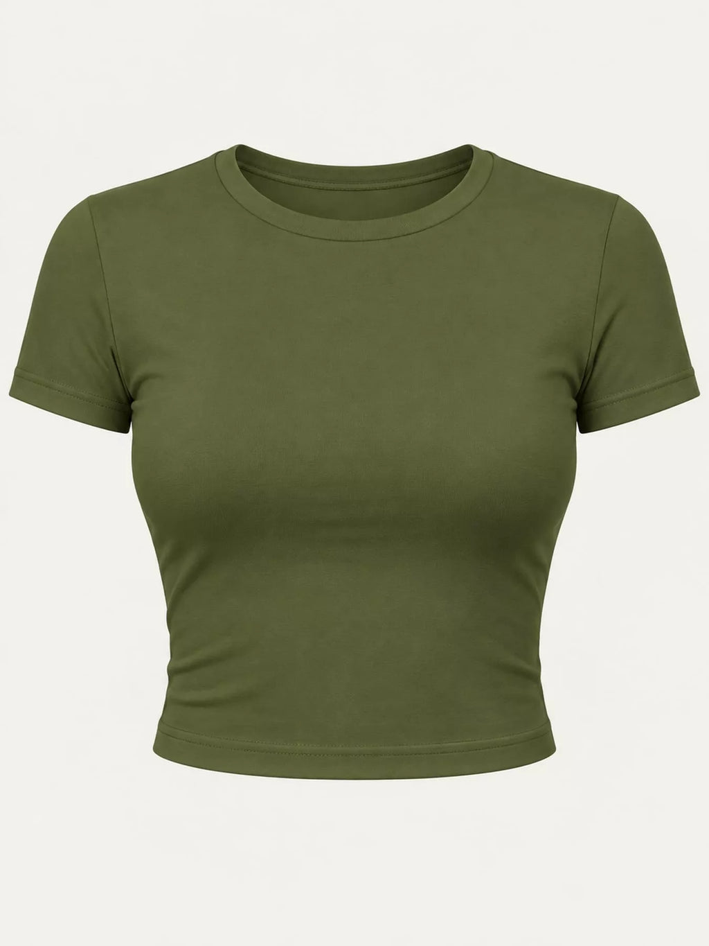 Slim fit basic crew neck short sleeve crop T-shirt by Trendsi, featuring a clean, fitted design in a versatile style.