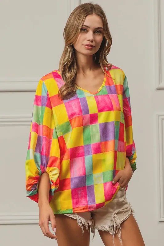 Colorful BiBi Multi Block Bubble Pop Balloon top from Trendsi with vibrant bubble designs and playful block patterns.