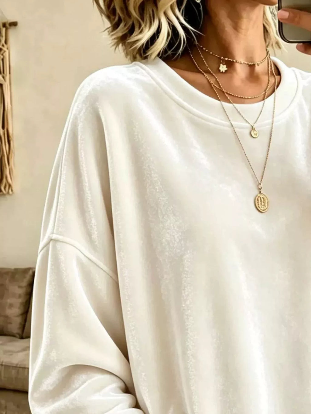 Loose fit velvet drop shoulder sweatshirt, view 8