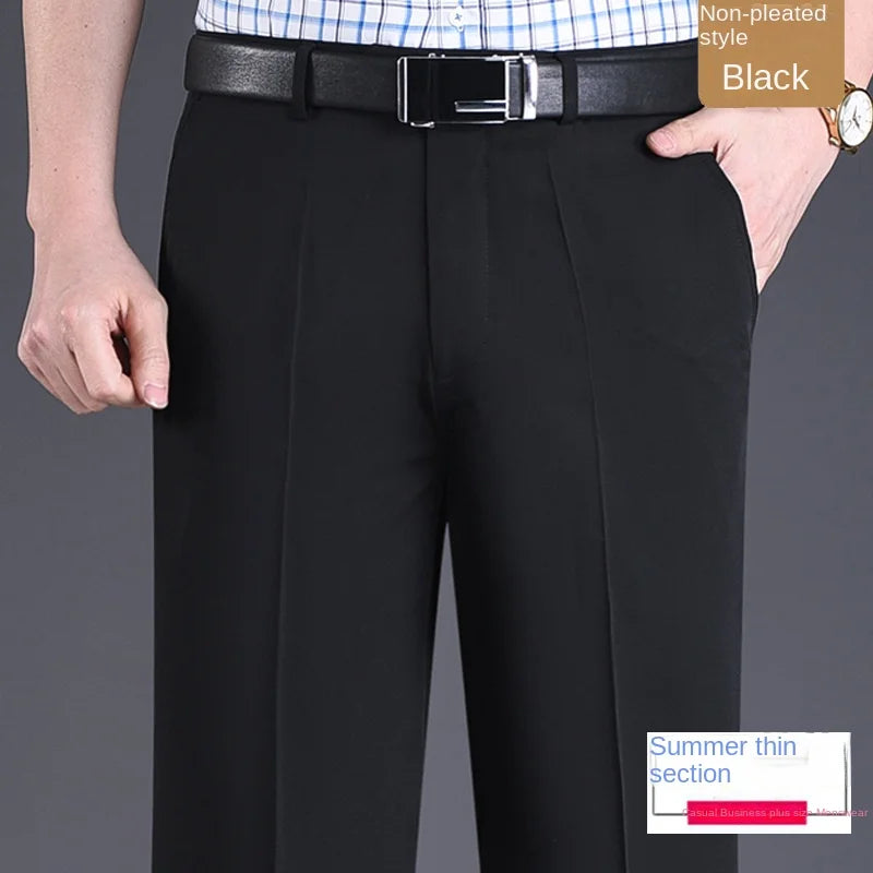 High Waist Silk Thin Suit Pants Men Double Pleated Summer Dress Trousers For Male Formal Pants Business Size 29-50 52 54 56
