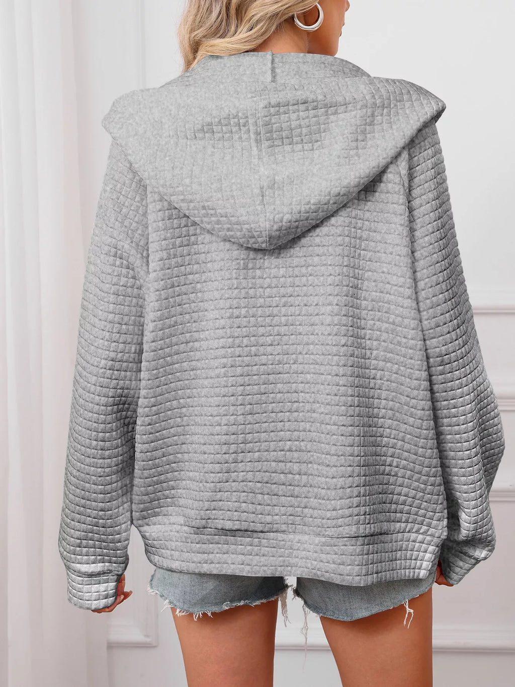 Plus size textured quilted zip-up hooded jacket, view 25